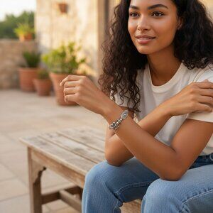 Treska Antiqued Silver Tone Bracelet Signed